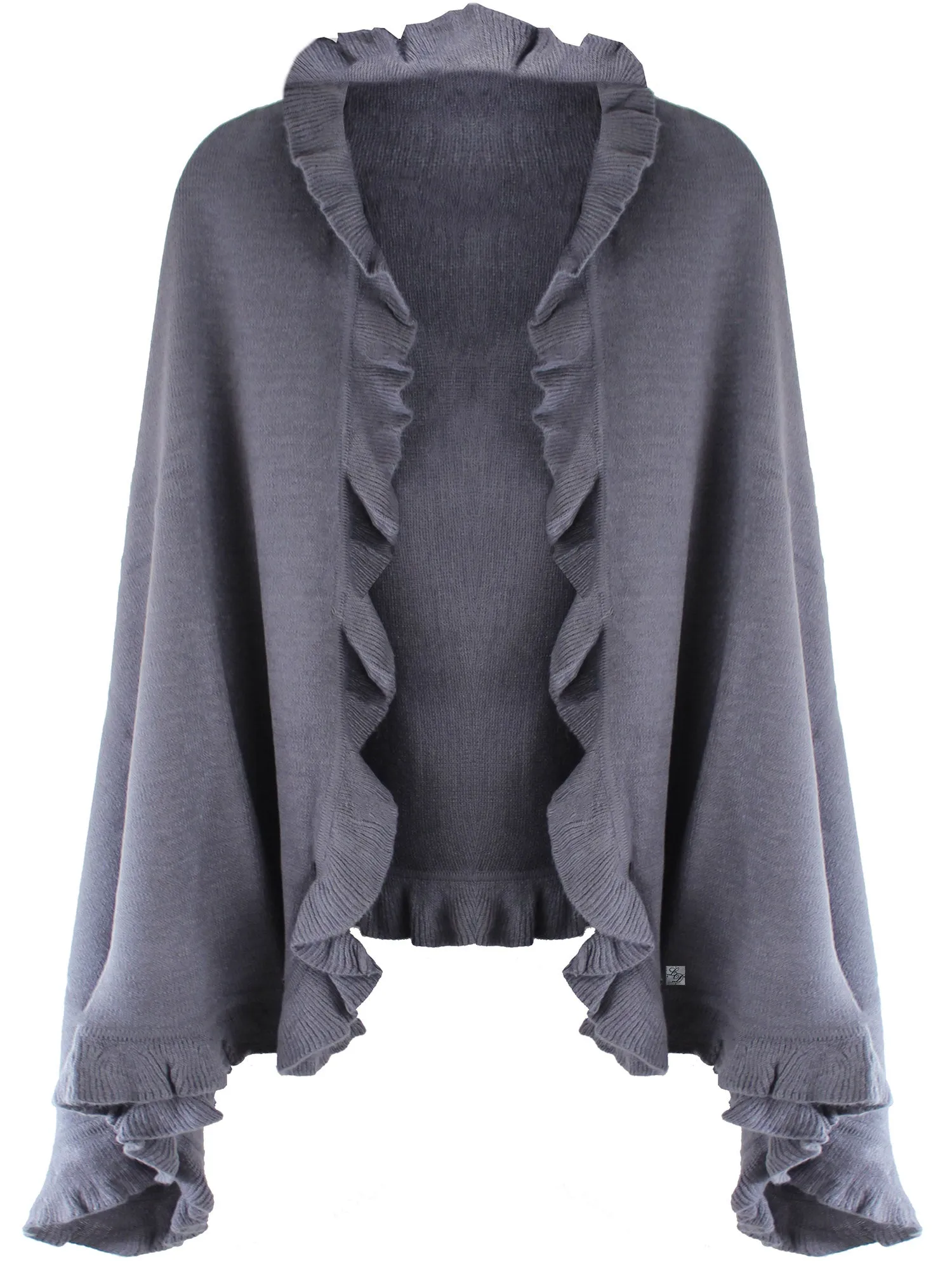 Knit Poncho Shawl With Ruffled Edge