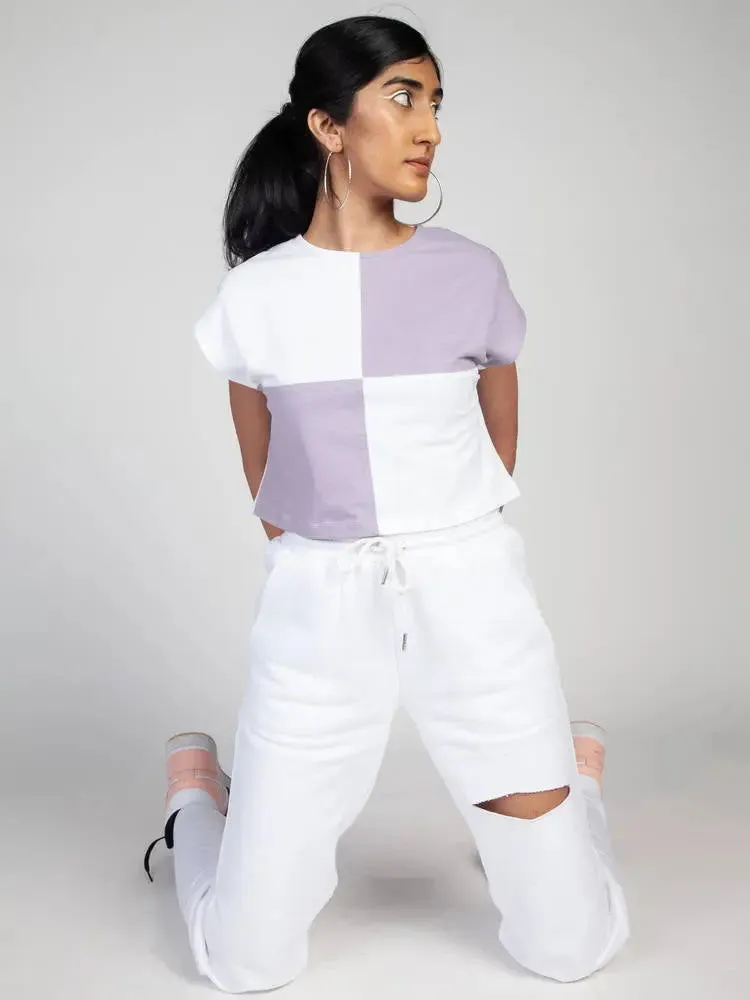 Lilac/White Colour Block Top