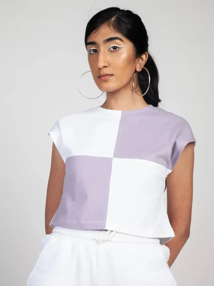 Lilac/White Colour Block Top