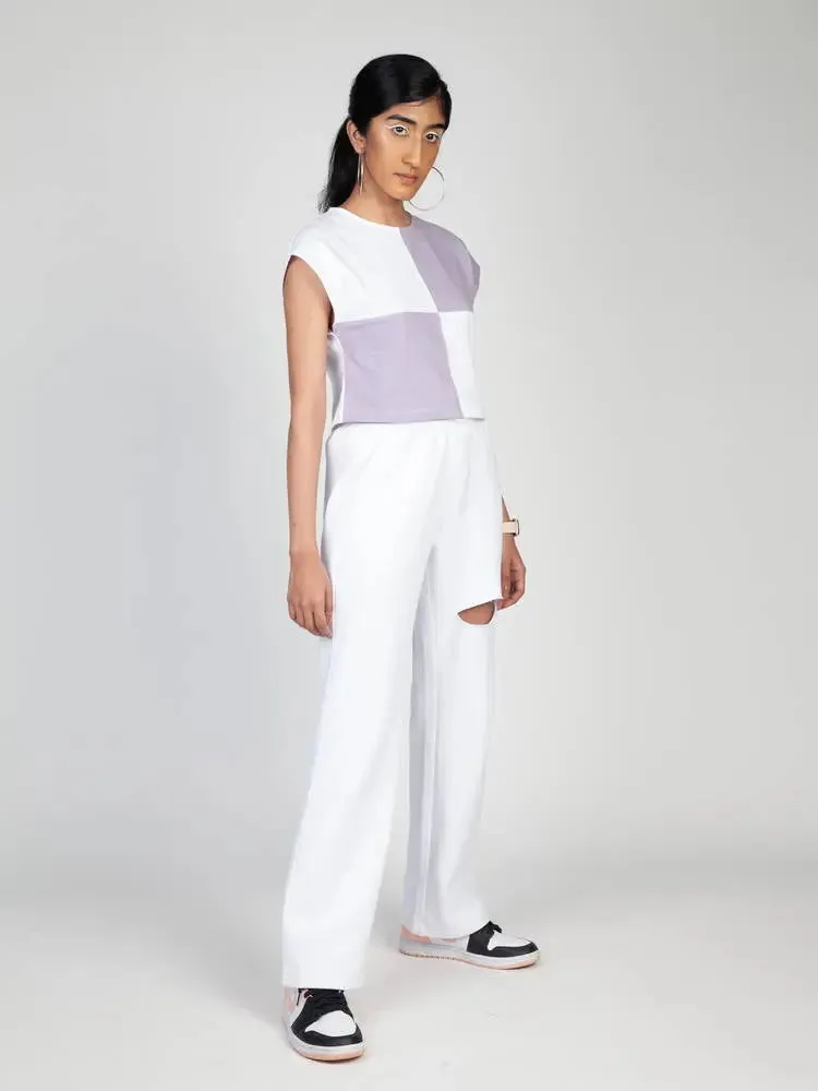 Lilac/White Colour Block Top