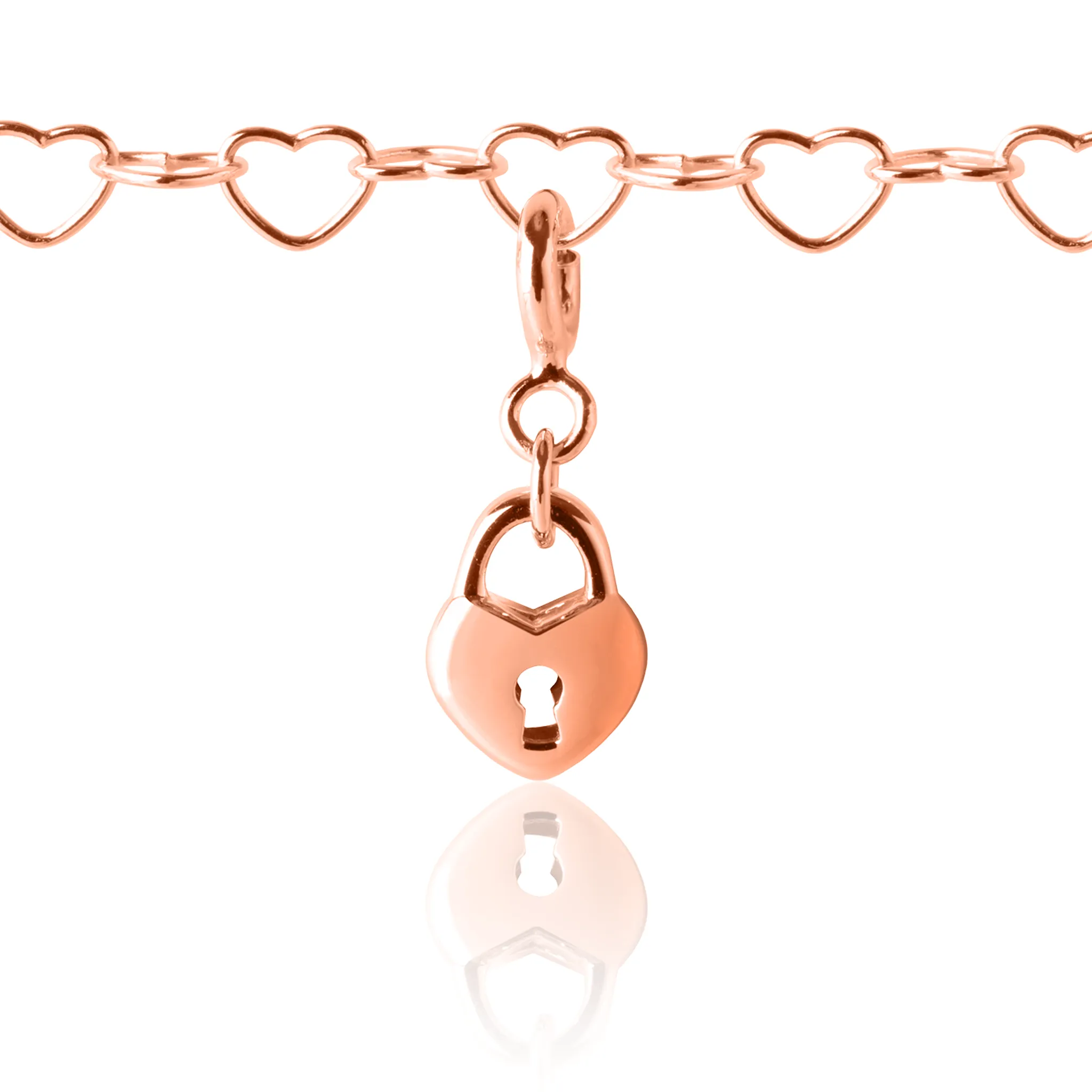 Love Heart Lock Charm - Rose Gold