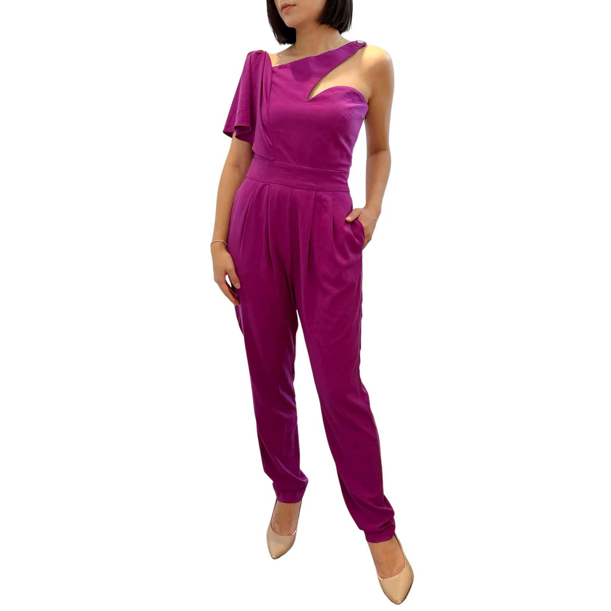 Magenta Luella Asymmetric One Shoulder Cut-out Jumpsuit (Pre-loved)