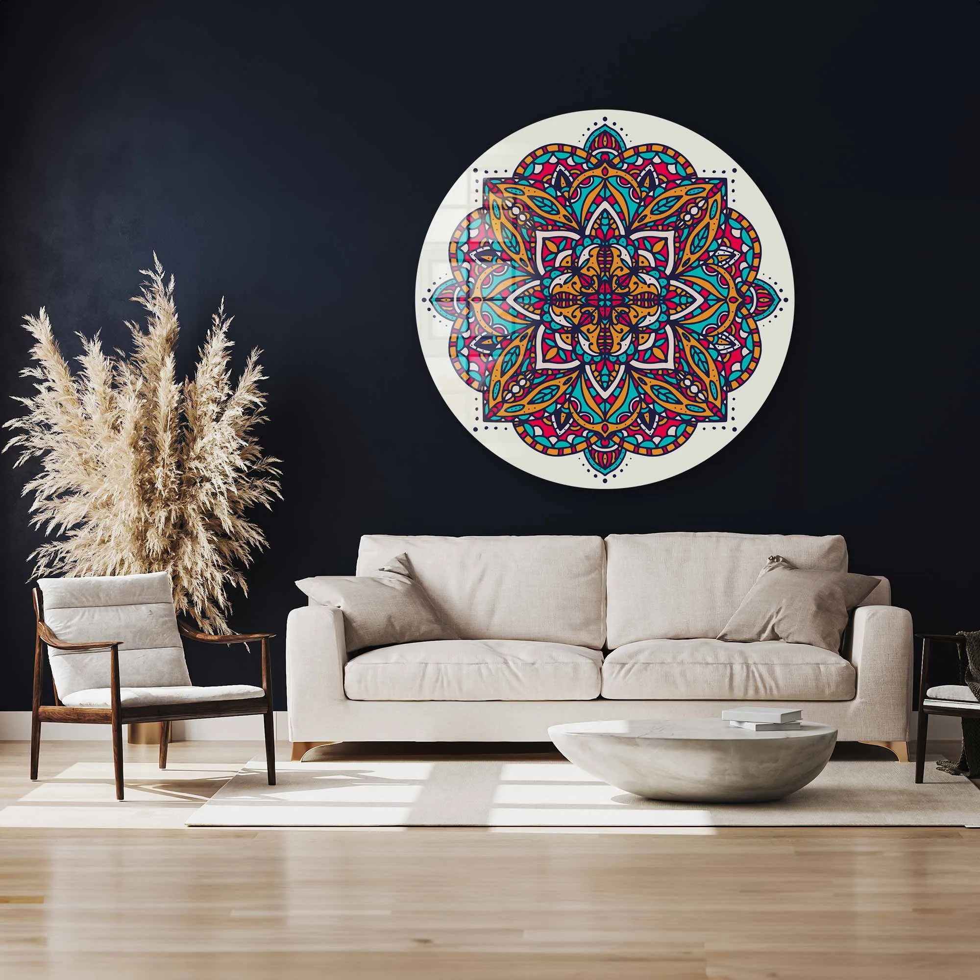 Mandala Design II - Rounded Glass Wall Art