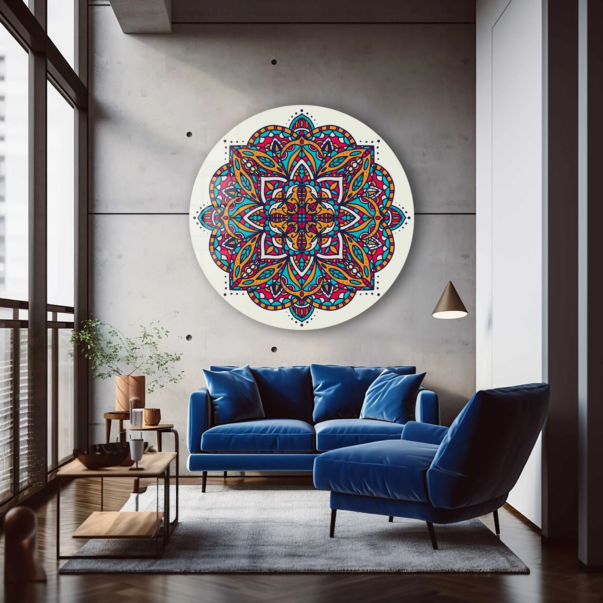 Mandala Design II - Rounded Glass Wall Art