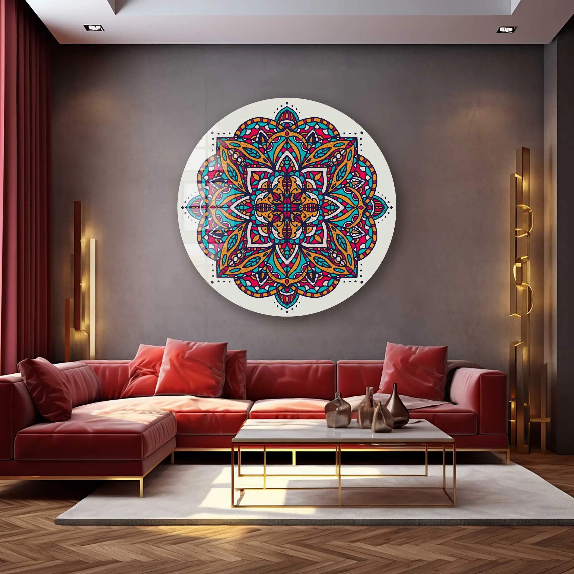 Mandala Design II - Rounded Glass Wall Art