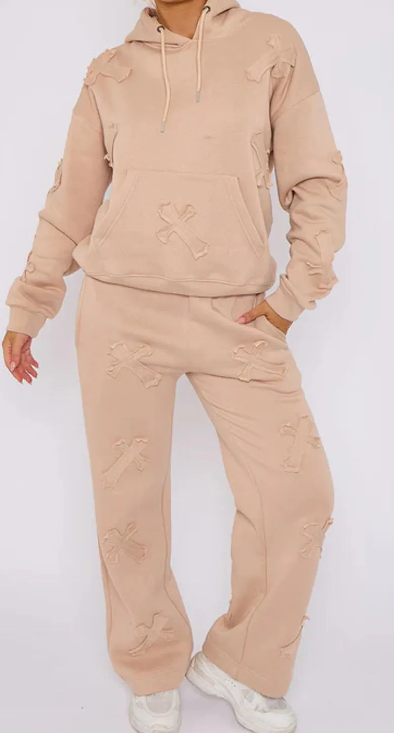 Marie Cross Detail Embroidered Tracksuit Oversized