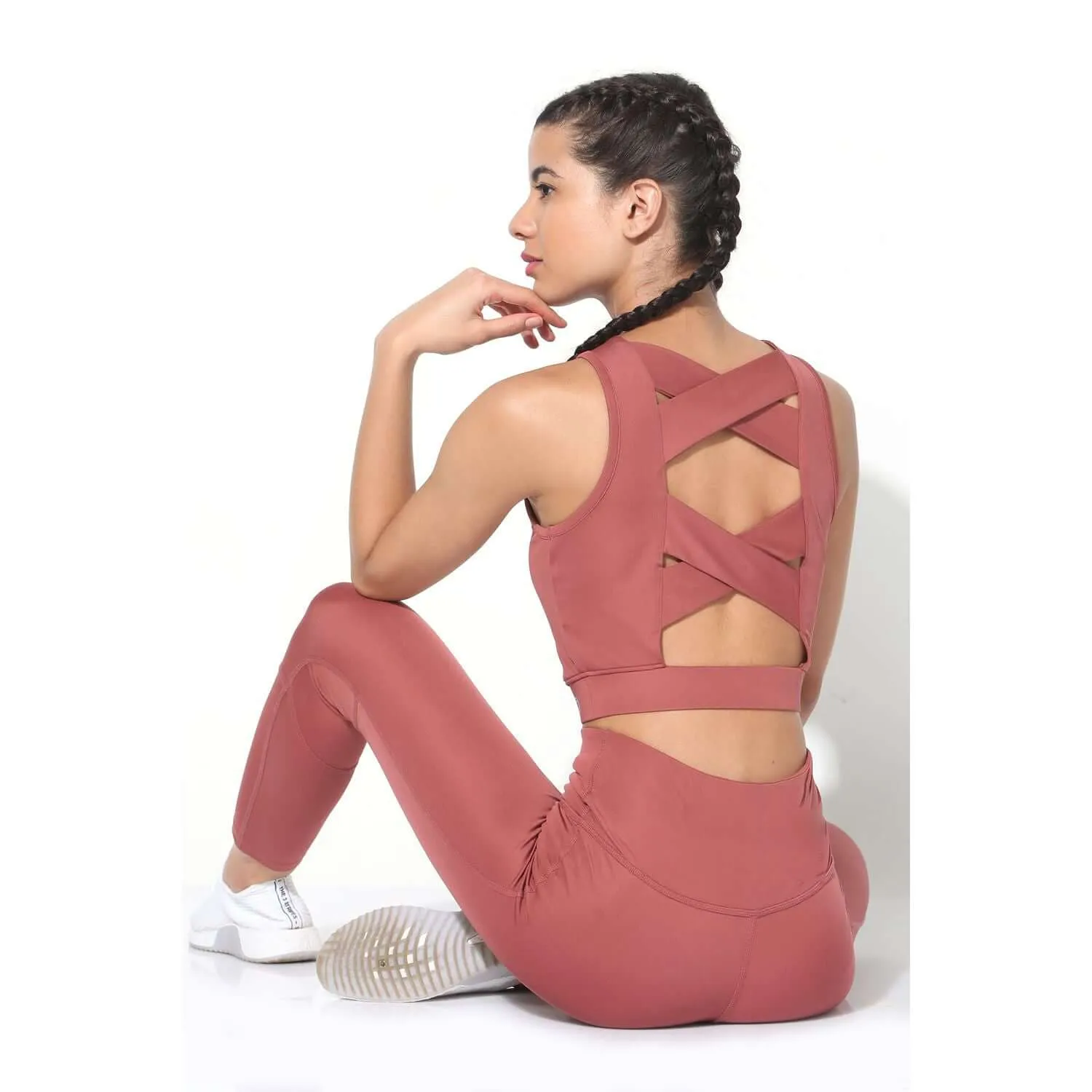 Marsala Padded Cross Back Crop Top and 7/8 Leggings