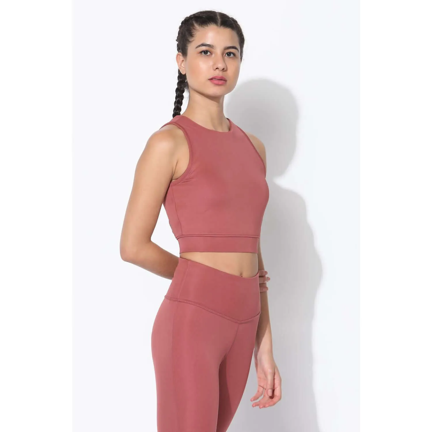 Marsala Padded Cross Back Crop Top and 7/8 Leggings