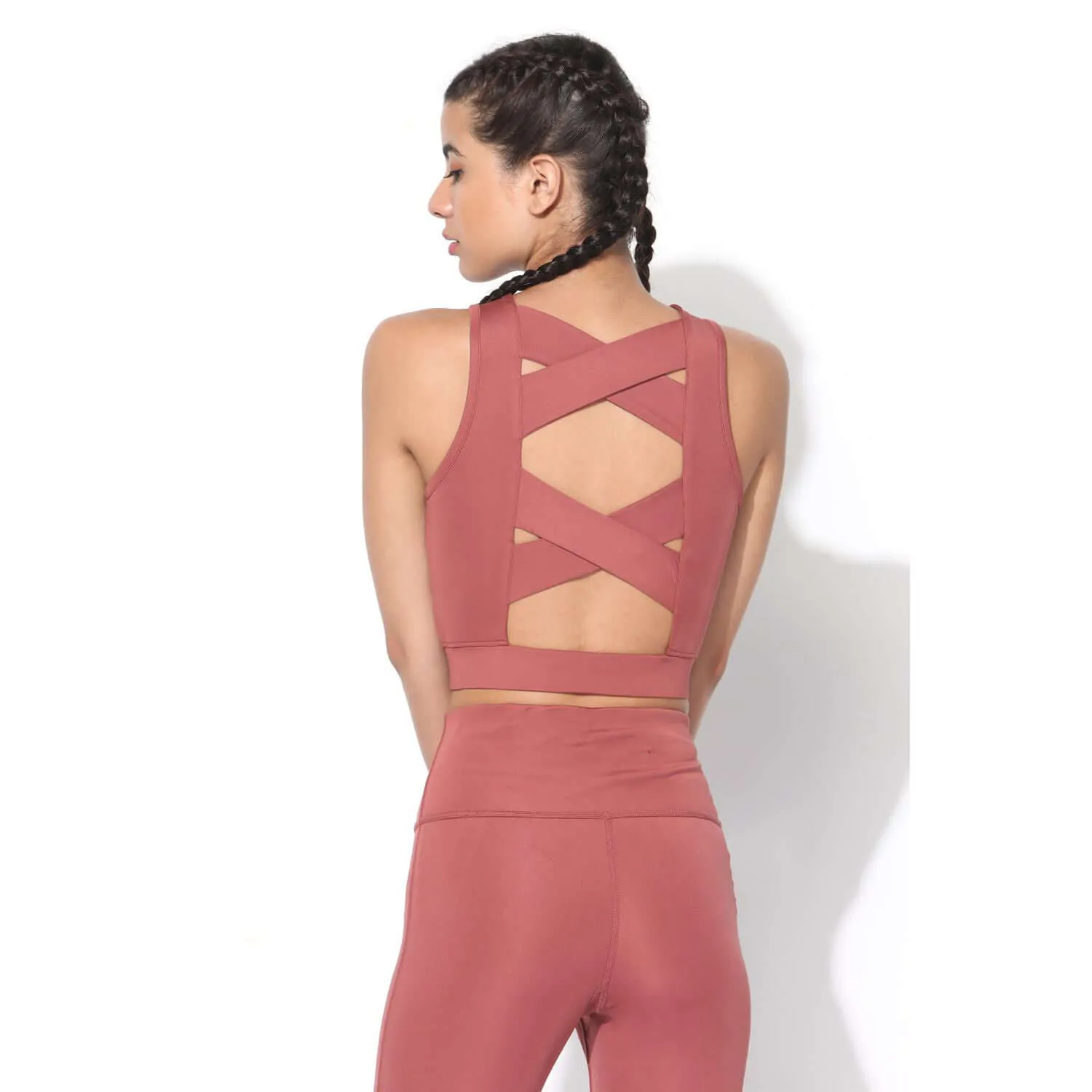 Marsala Padded Cross Back Crop Top and 7/8 Leggings