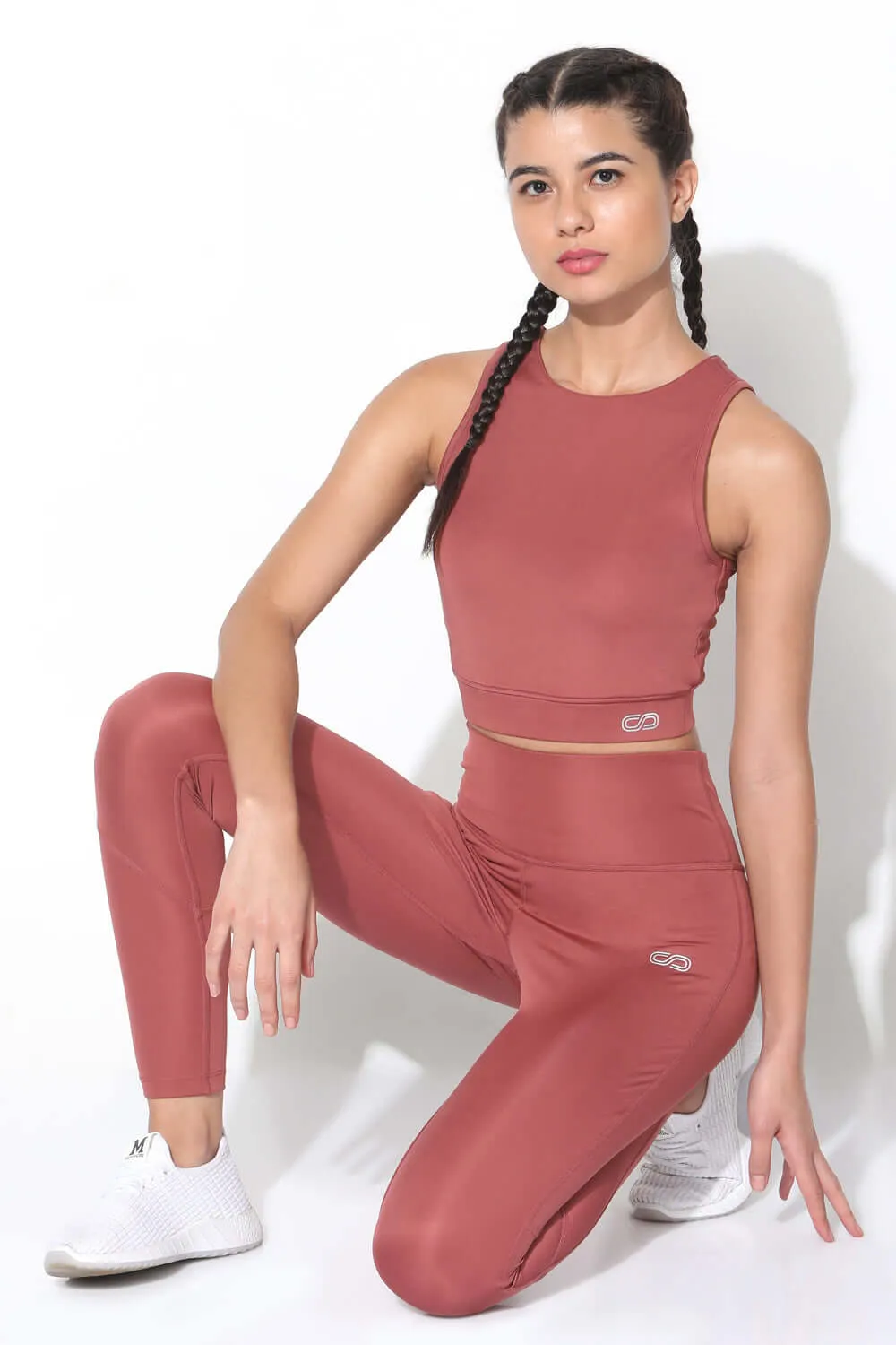 Marsala Padded Cross Back Crop Top and 7/8 Leggings