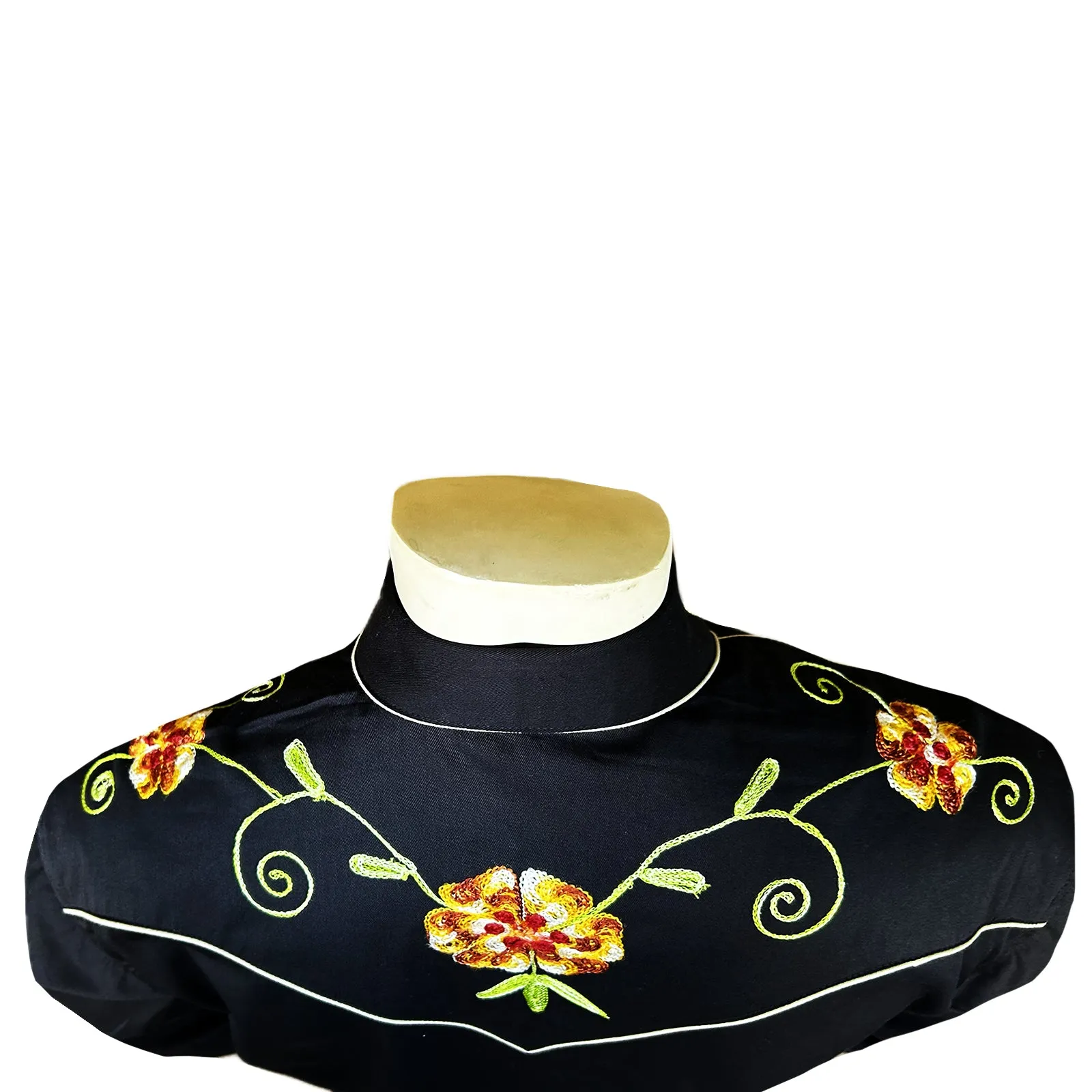 Men's Floral Embroidery Cotton Gabardine Black Western Shirt