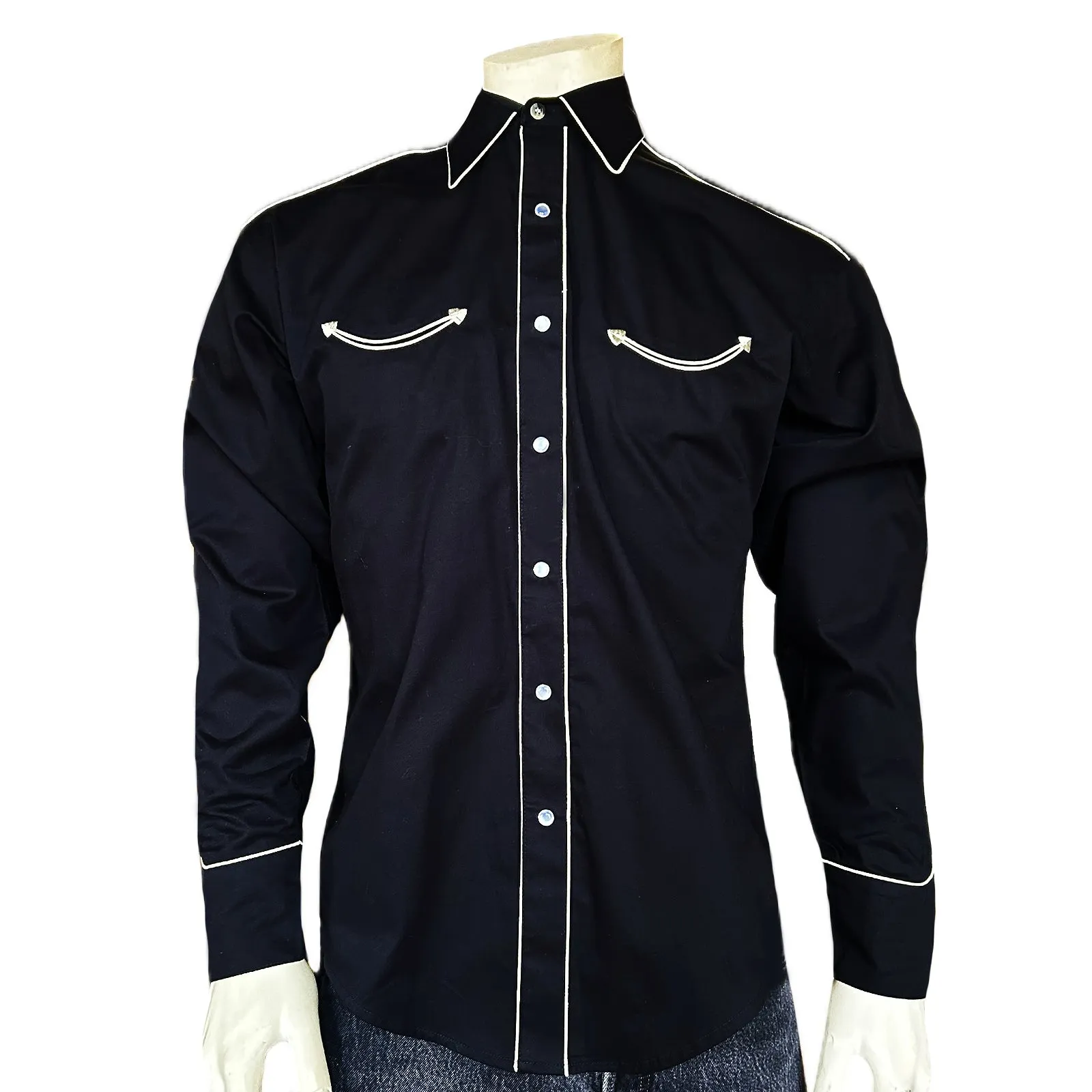 Men's Signature Solid Black Western Shirt with Smile Pockets