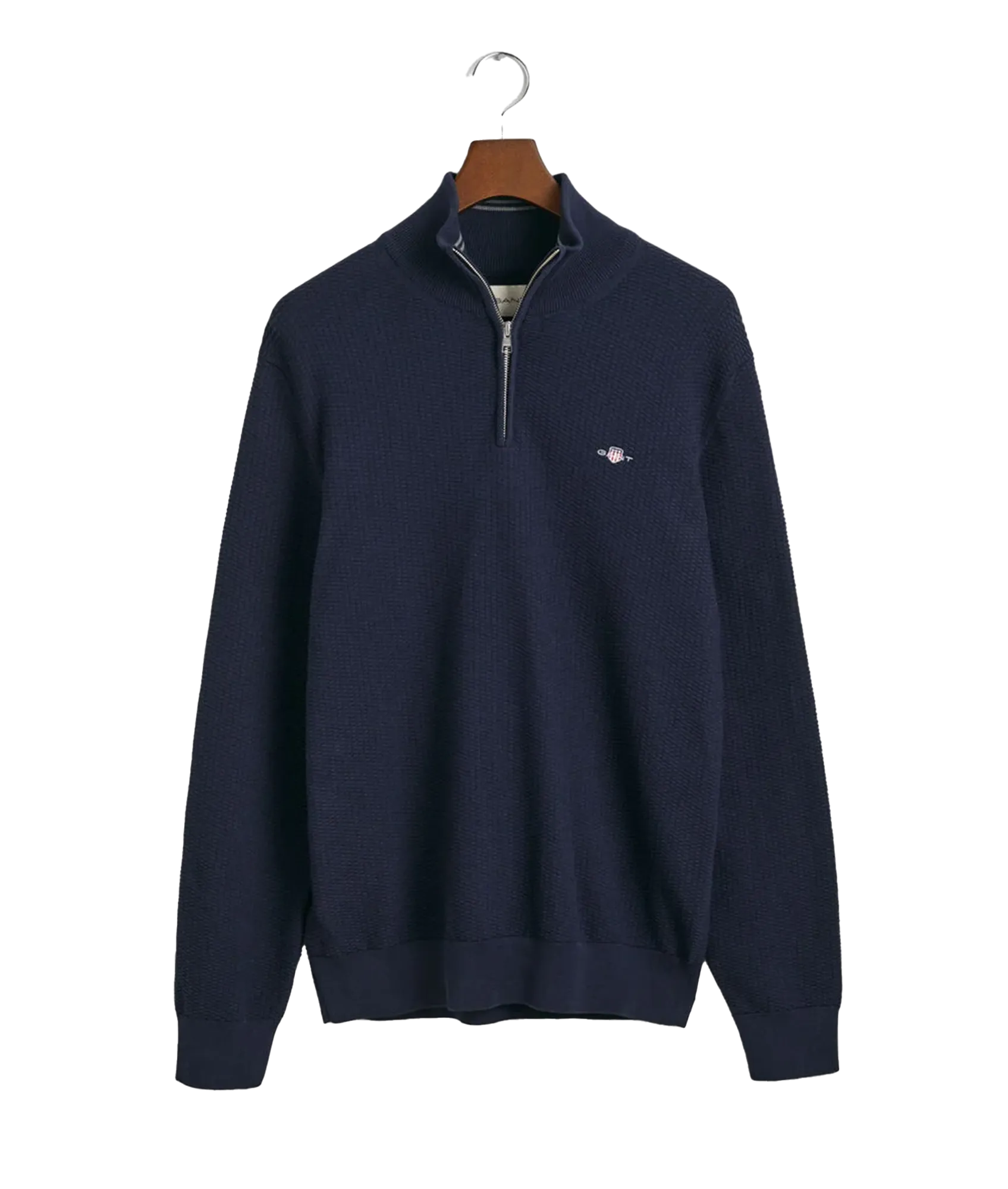 Micro Textured Cotton Half-Zip Sweater - Navy