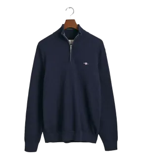 Micro Textured Cotton Half-Zip Sweater - Navy