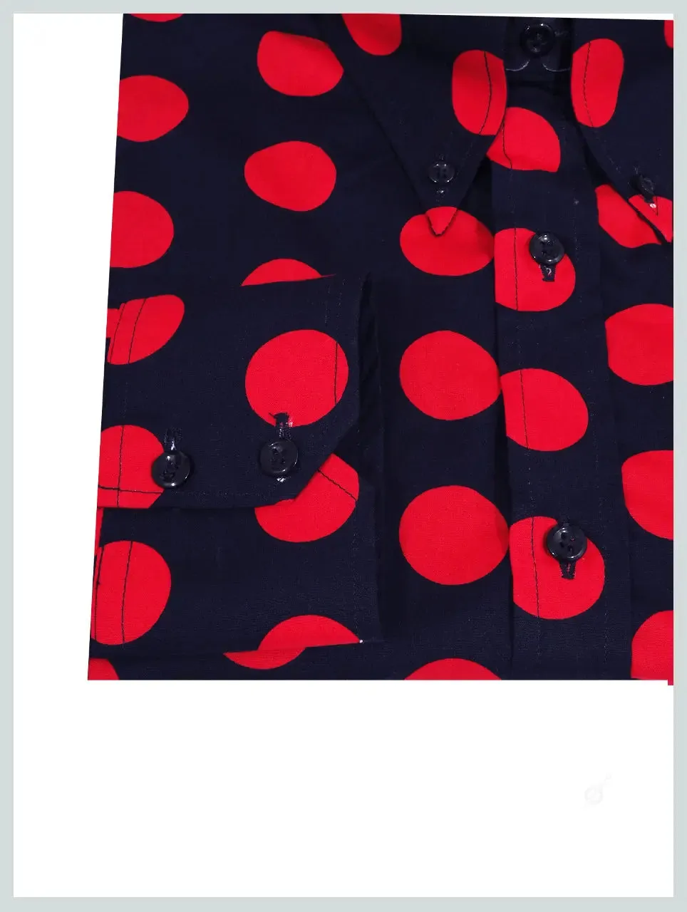 Mod Shirt | Large Navy Blue and Red Polka Dot Shirt