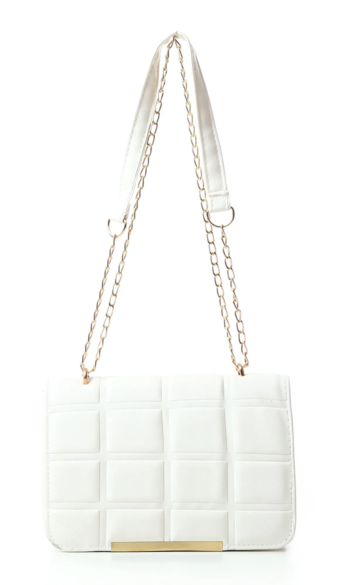 O181970 Blocks Cross-Body Bag With Chain Handle - White