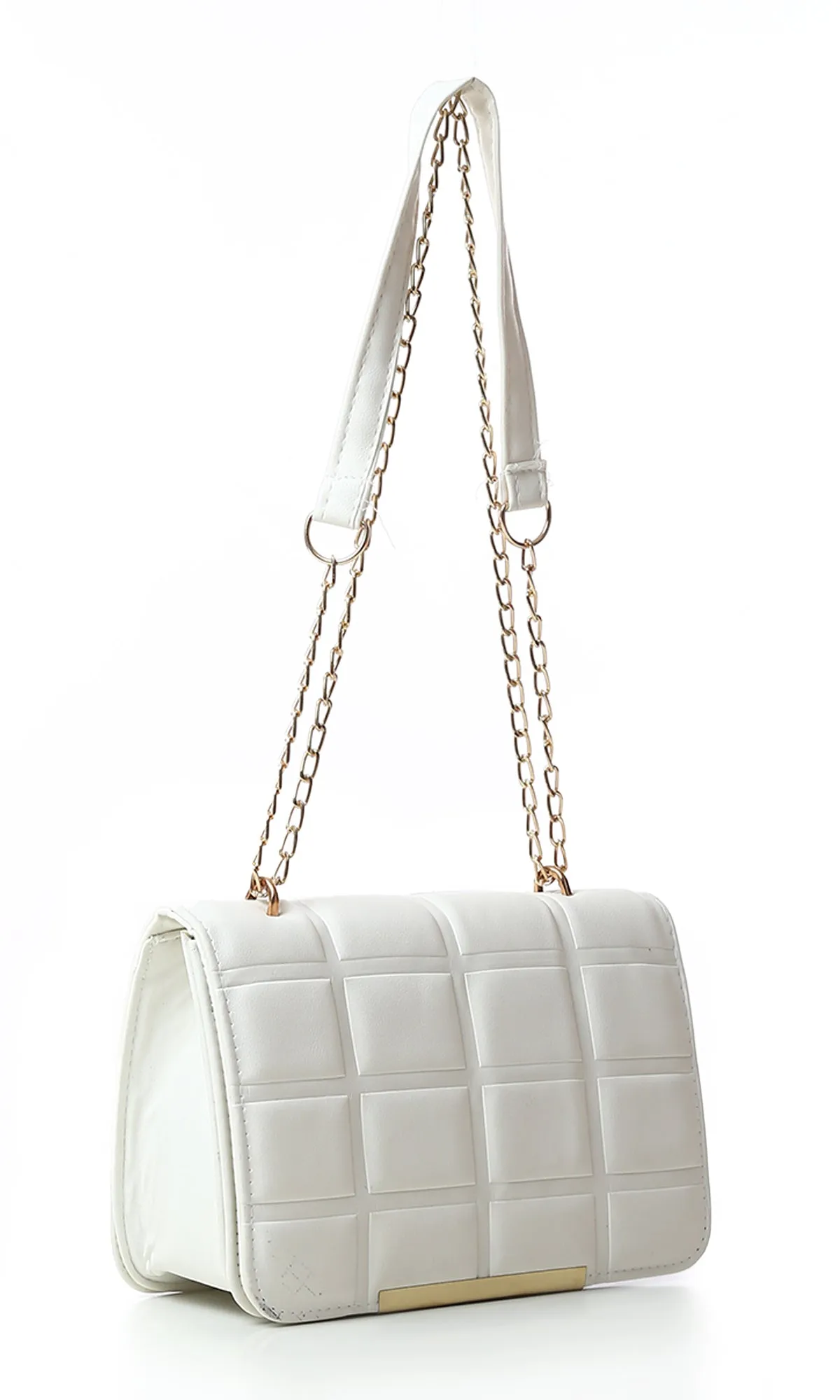 O181970 Blocks Cross-Body Bag With Chain Handle - White