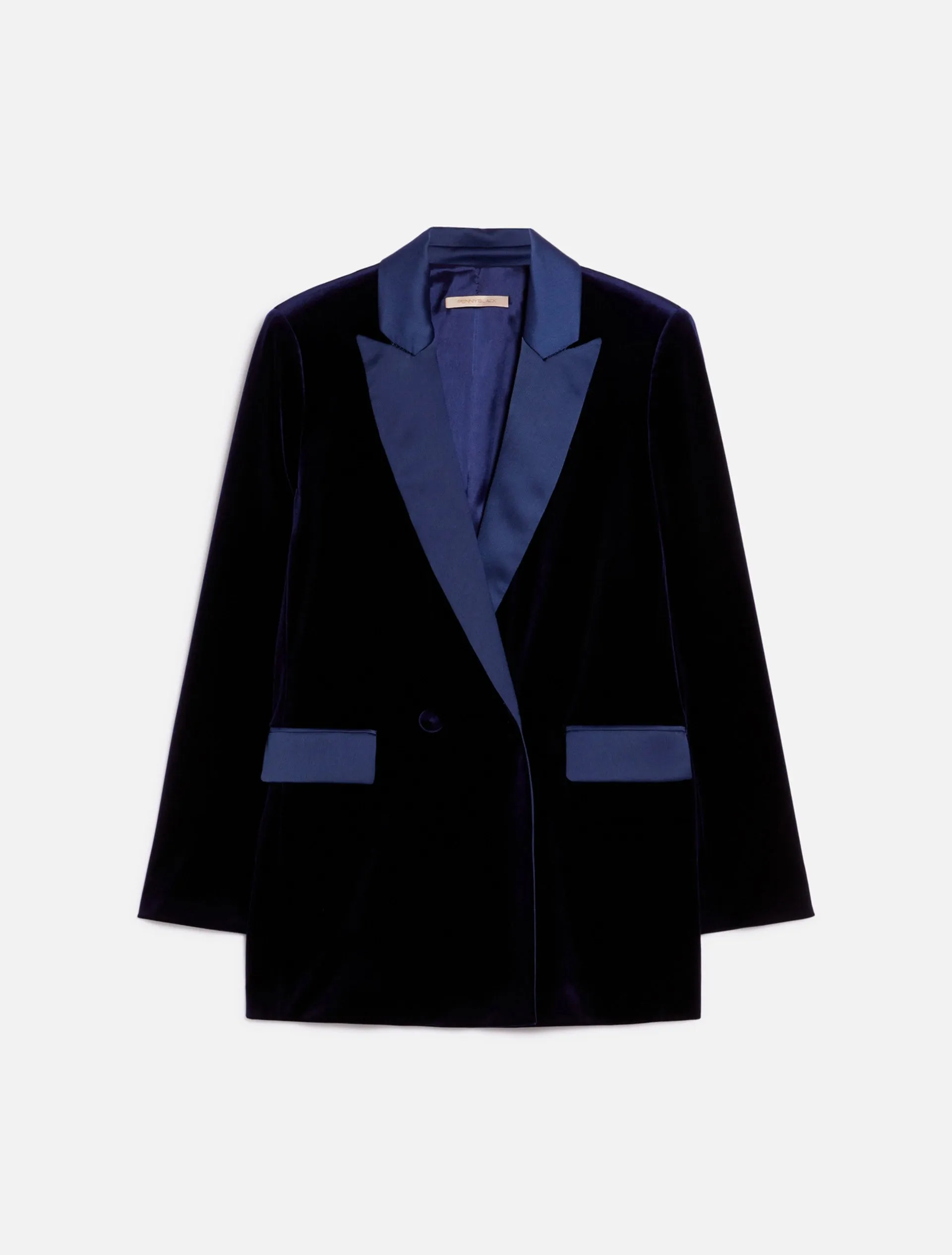 Penny Black Jerry Velvet Satin Tuxedo Blazer In Navy