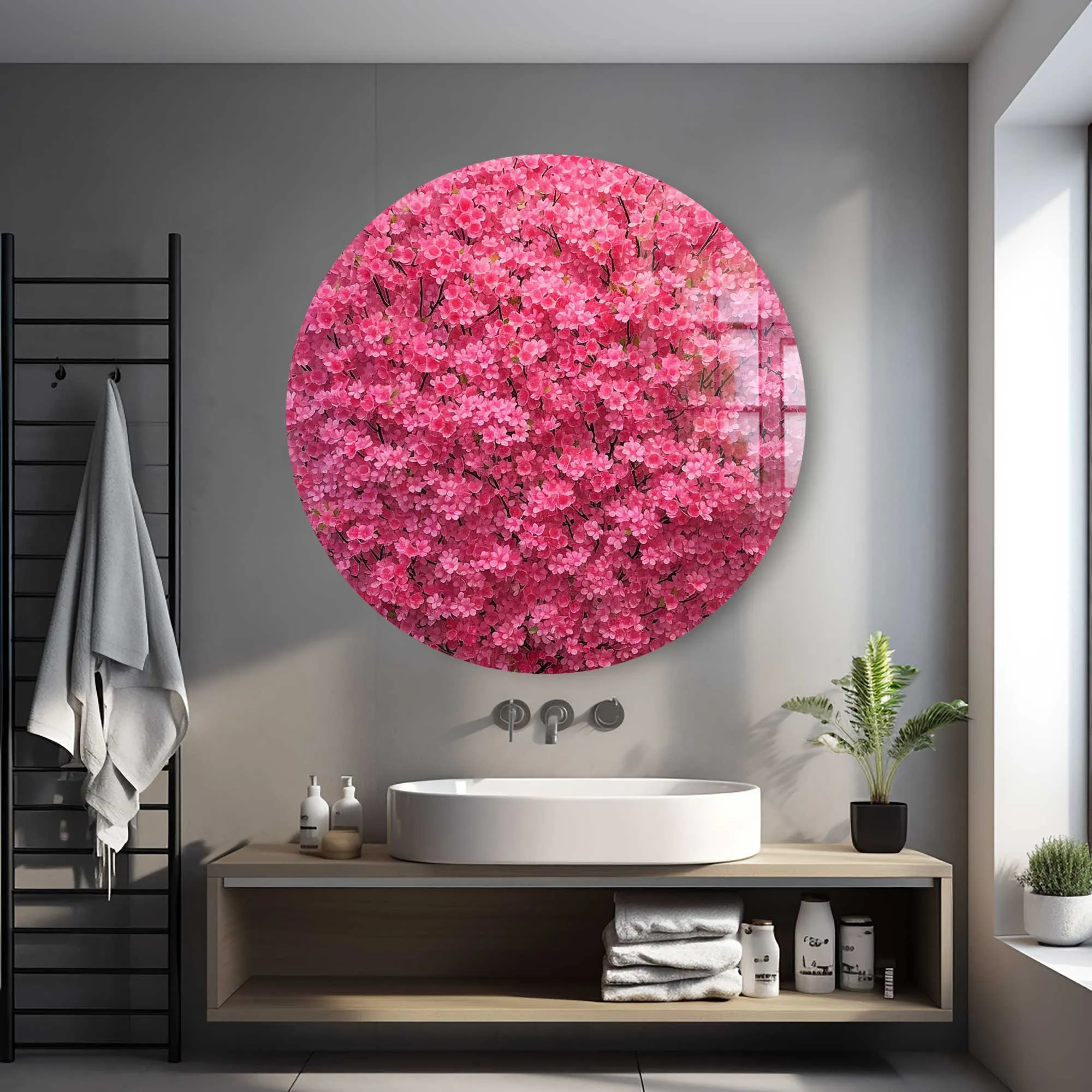 Pinky Tree - Rounded Glass Wall Art