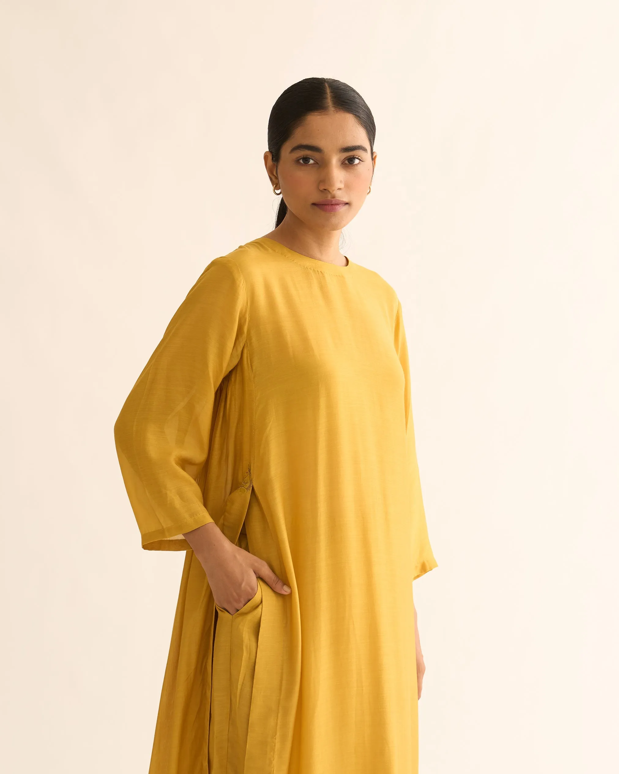 "AVANI MUSTARD BACK GATHER KURTA SET  "