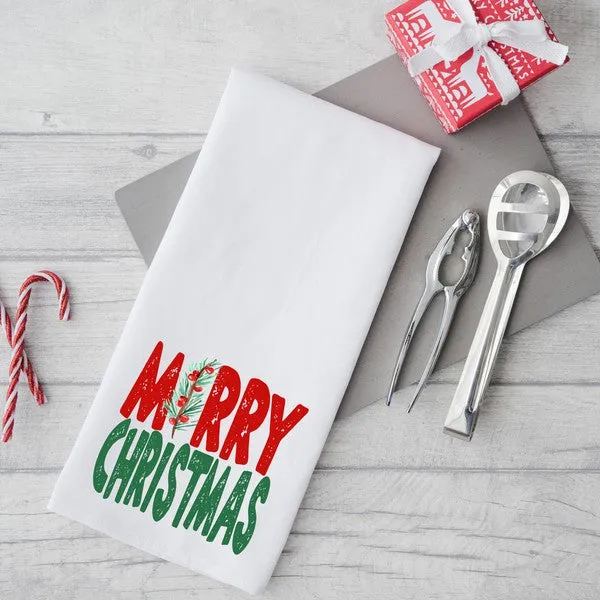 Red And Green Merry Christmas Kitchen Towel