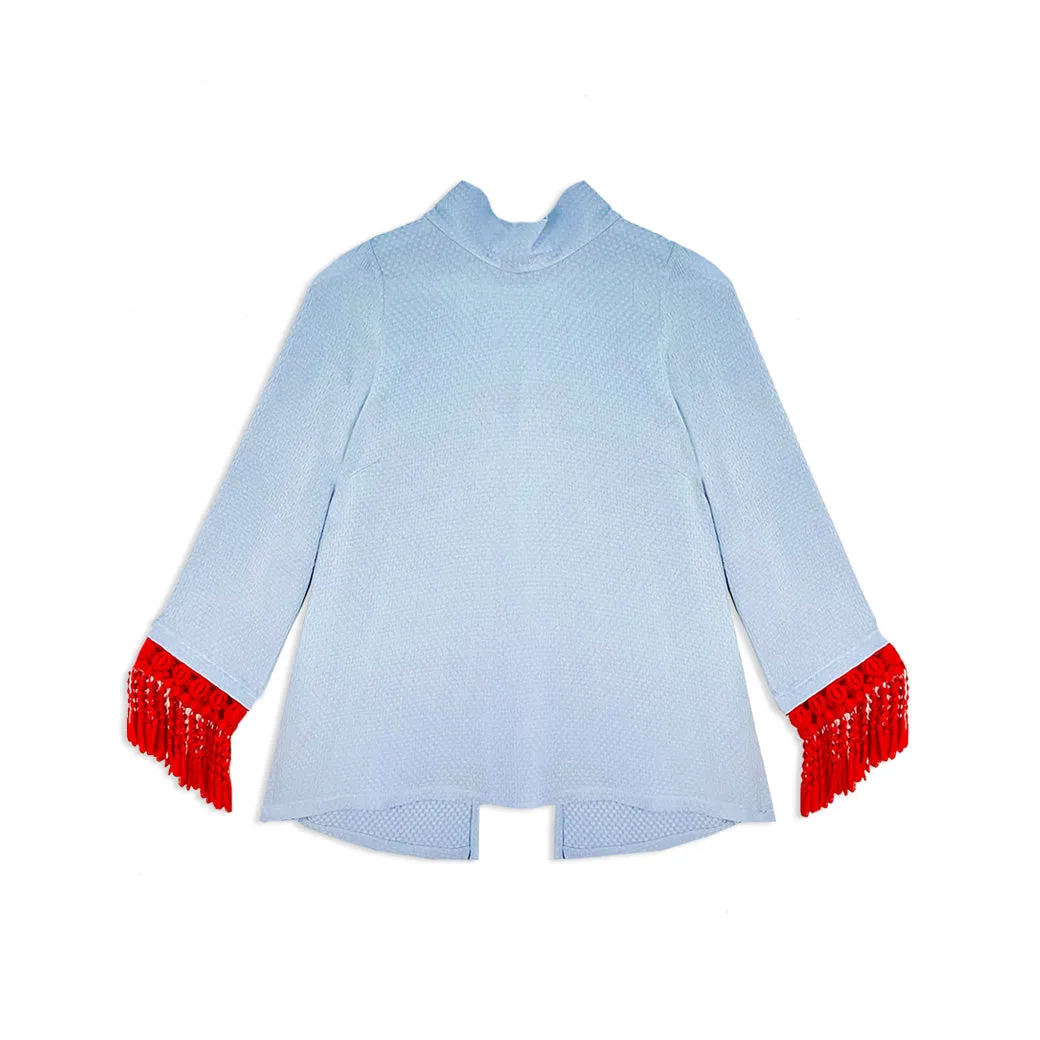 SAMPLE - BURU x Val Tasseled Lounge Top  - Blue Waffle