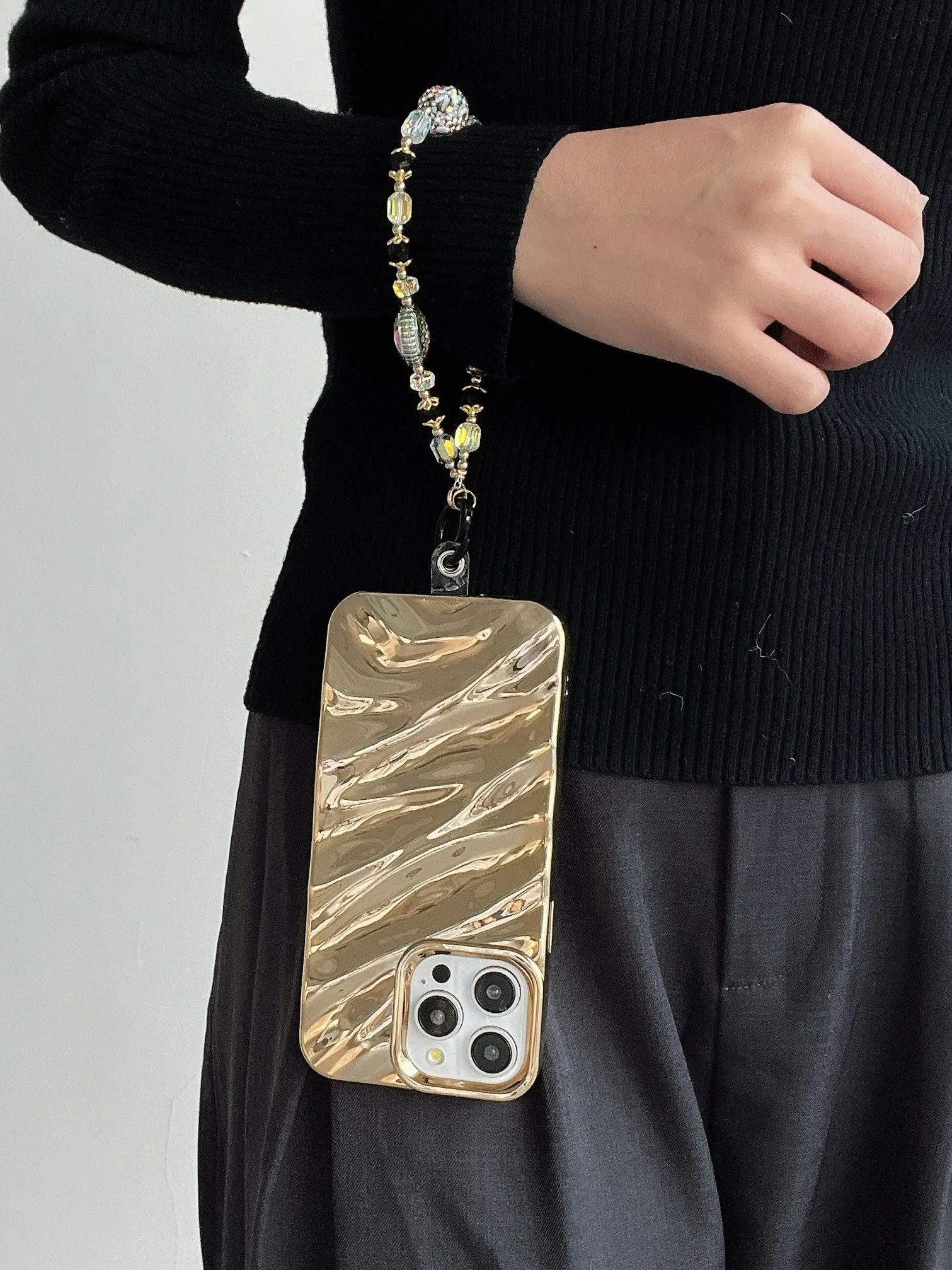 Silver And Gold Holographic iPhone Case With Anti Fall Bracelet