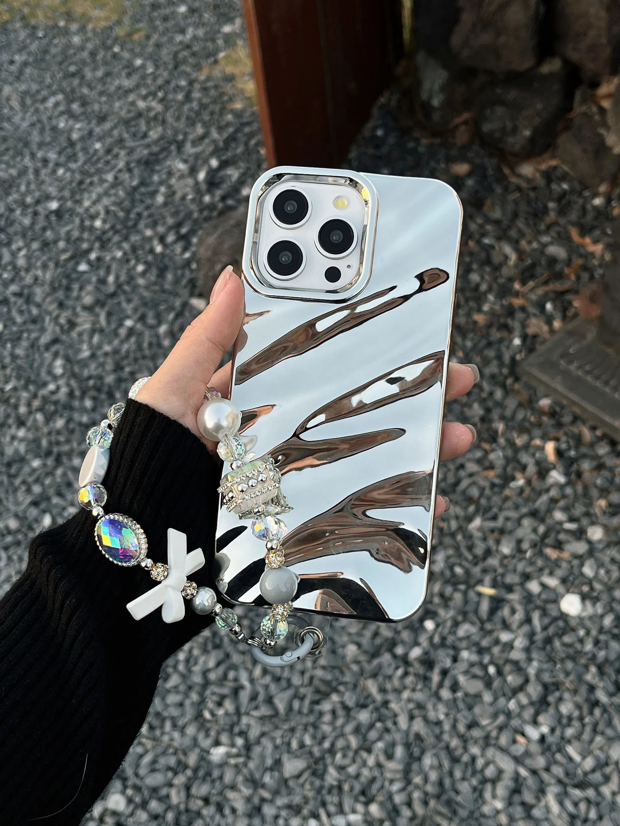 Silver And Gold Holographic iPhone Case With Anti Fall Bracelet