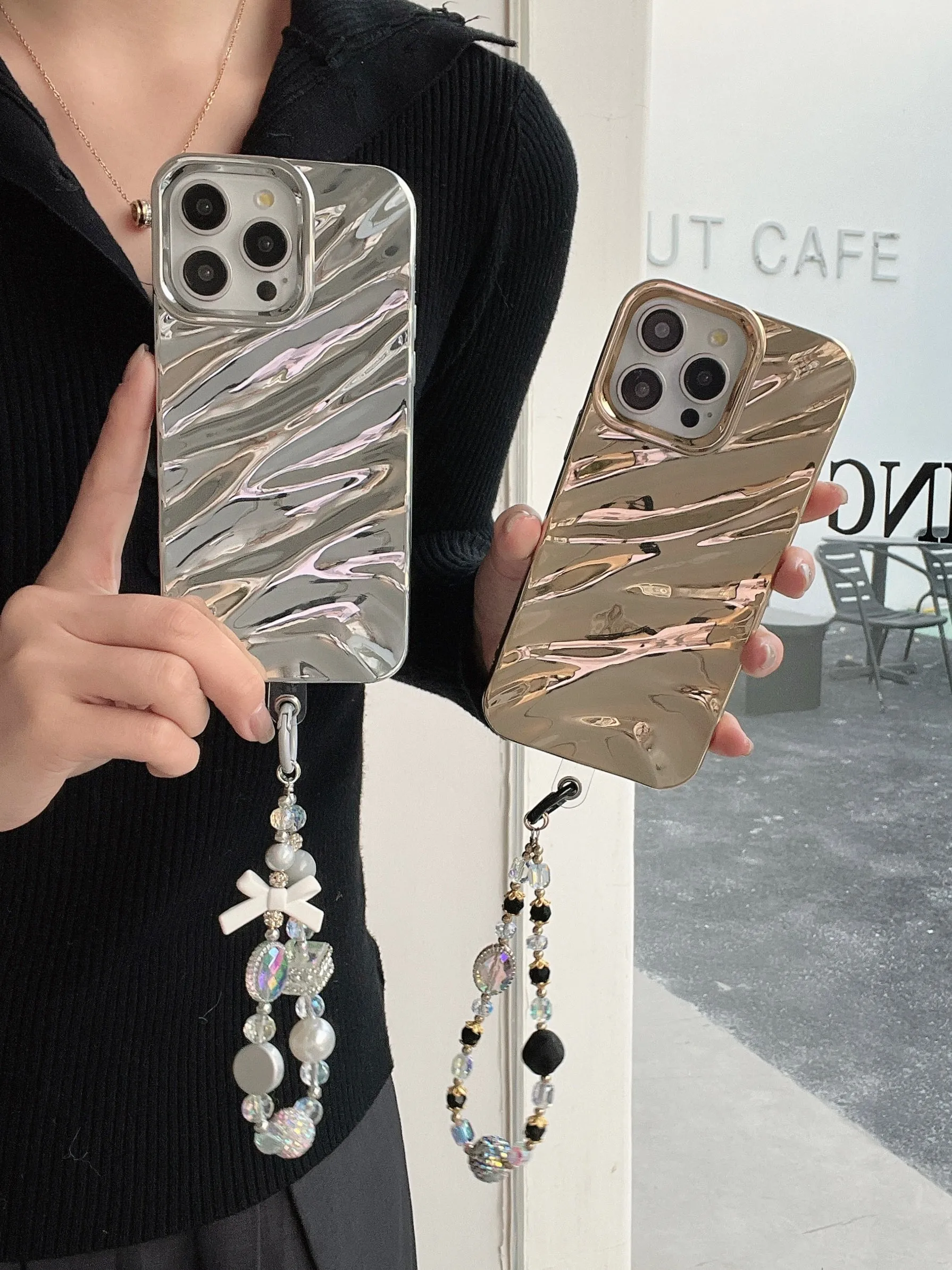 Silver And Gold Holographic iPhone Case With Anti Fall Bracelet