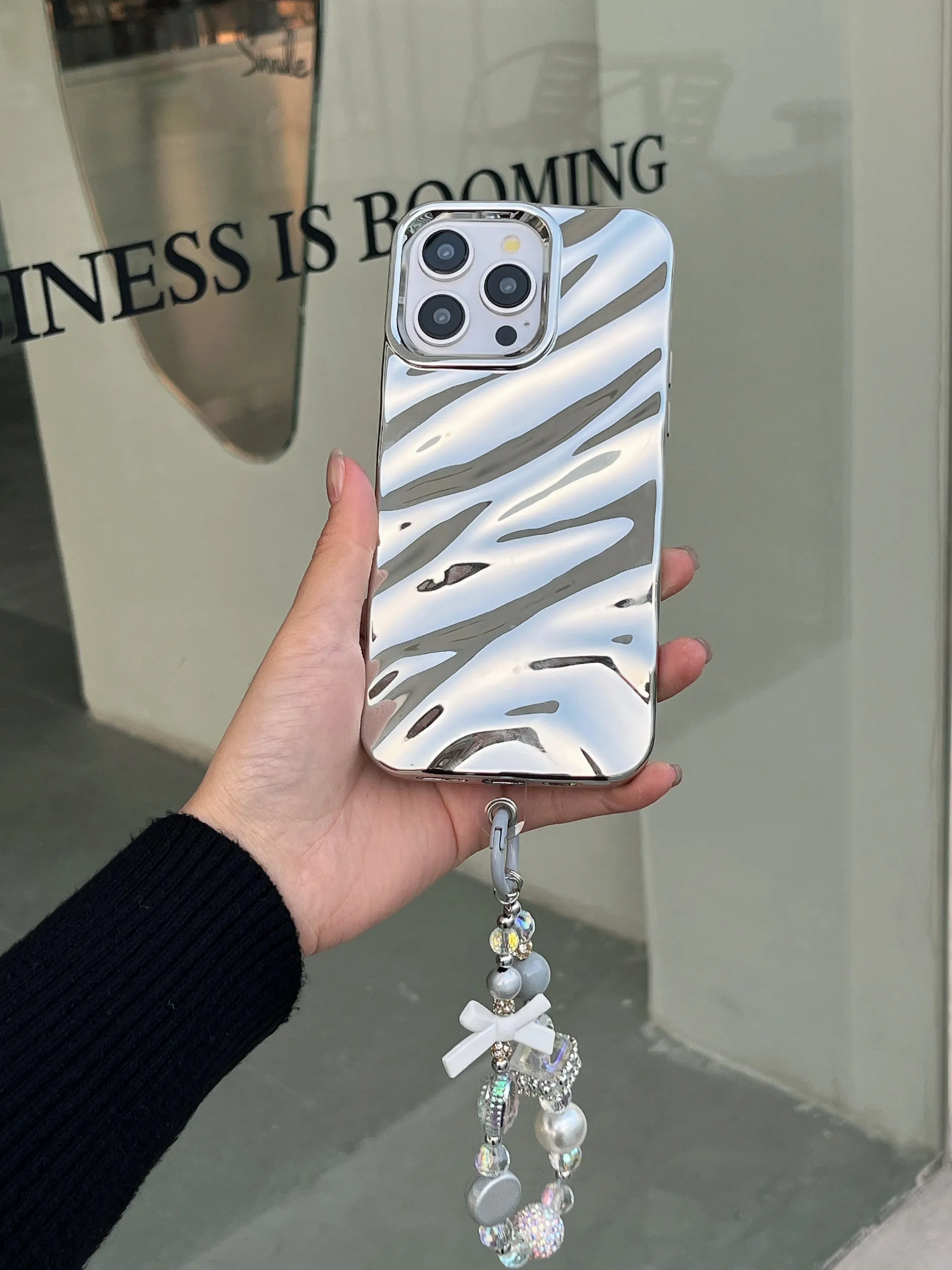 Silver And Gold Holographic iPhone Case With Anti Fall Bracelet