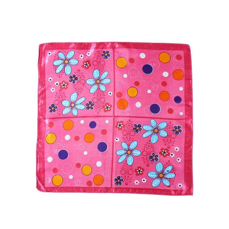 Small Square Satin Scarf Pink Theme Polka Dot and Flower Print XAT017