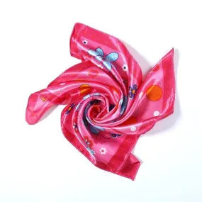 Small Square Satin Scarf Pink Theme Polka Dot and Flower Print XAT017