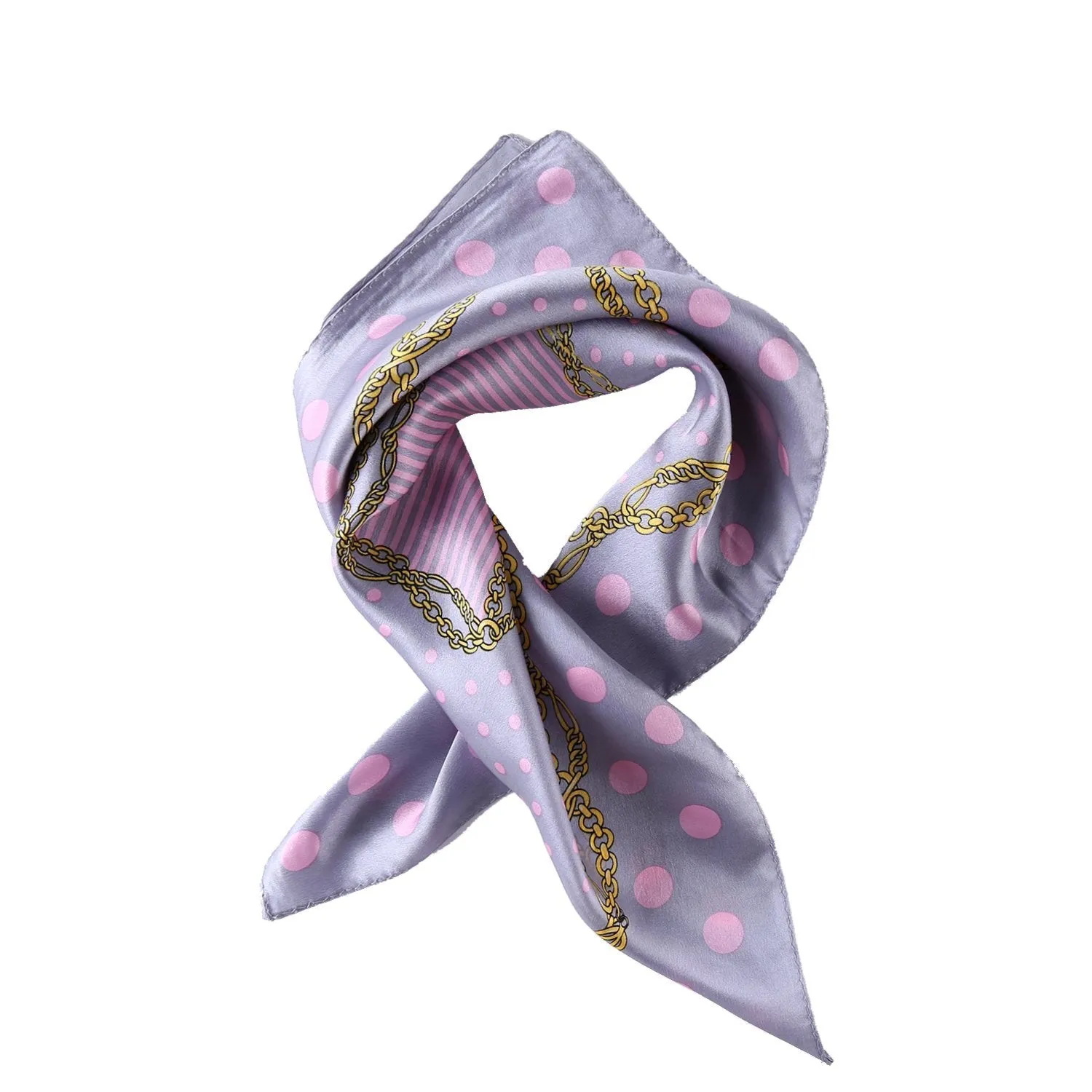 Small Square Silk Scarf Neckerchief Gray Theme Polka Dot Print XFJ225