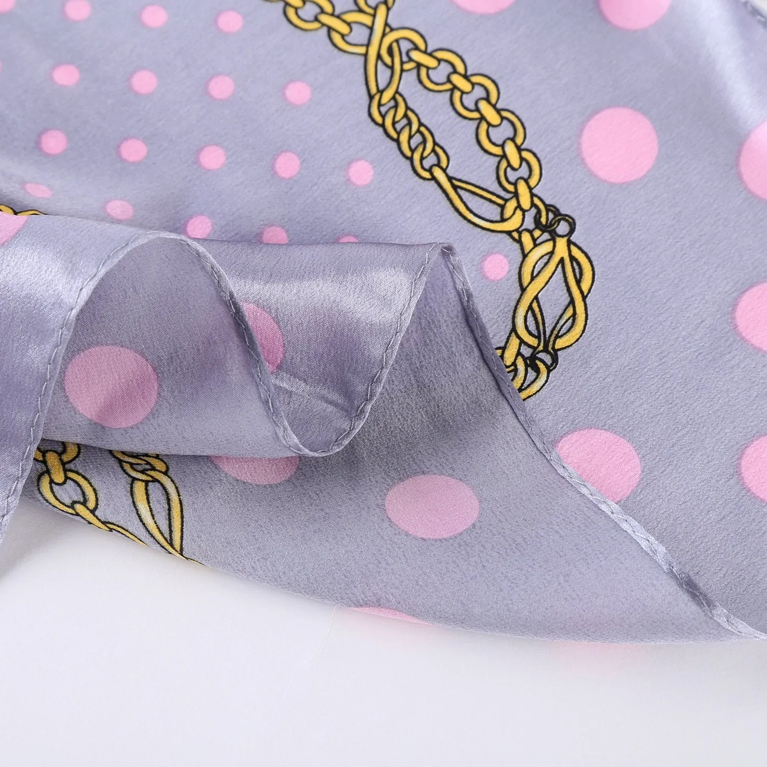 Small Square Silk Scarf Neckerchief Gray Theme Polka Dot Print XFJ225