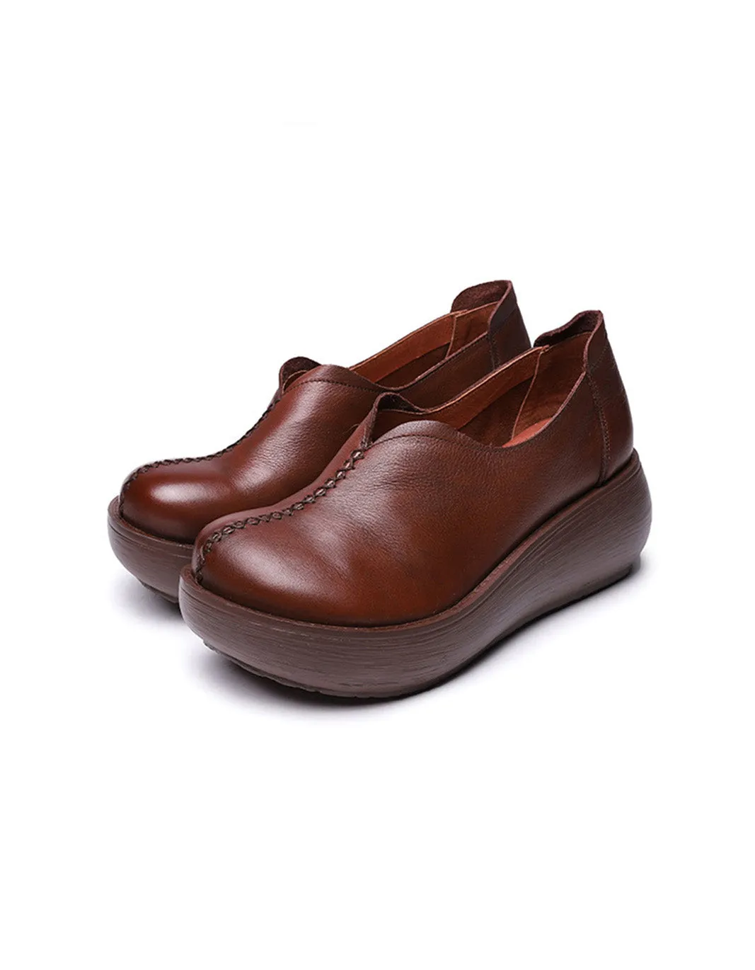 Spring Comfortable Handmade Leather Retro Wedge Shoes