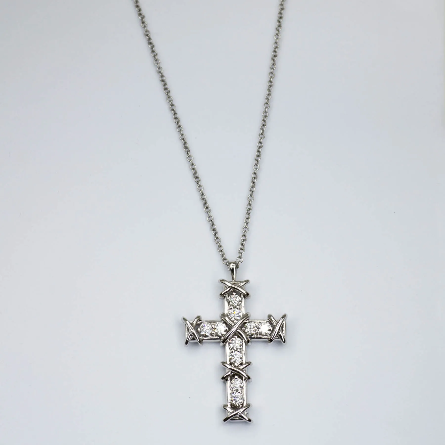 'Tiffany & Co.' Jean Schlumberger Diamond Cross Pendant Necklace  | 0.35ctw |