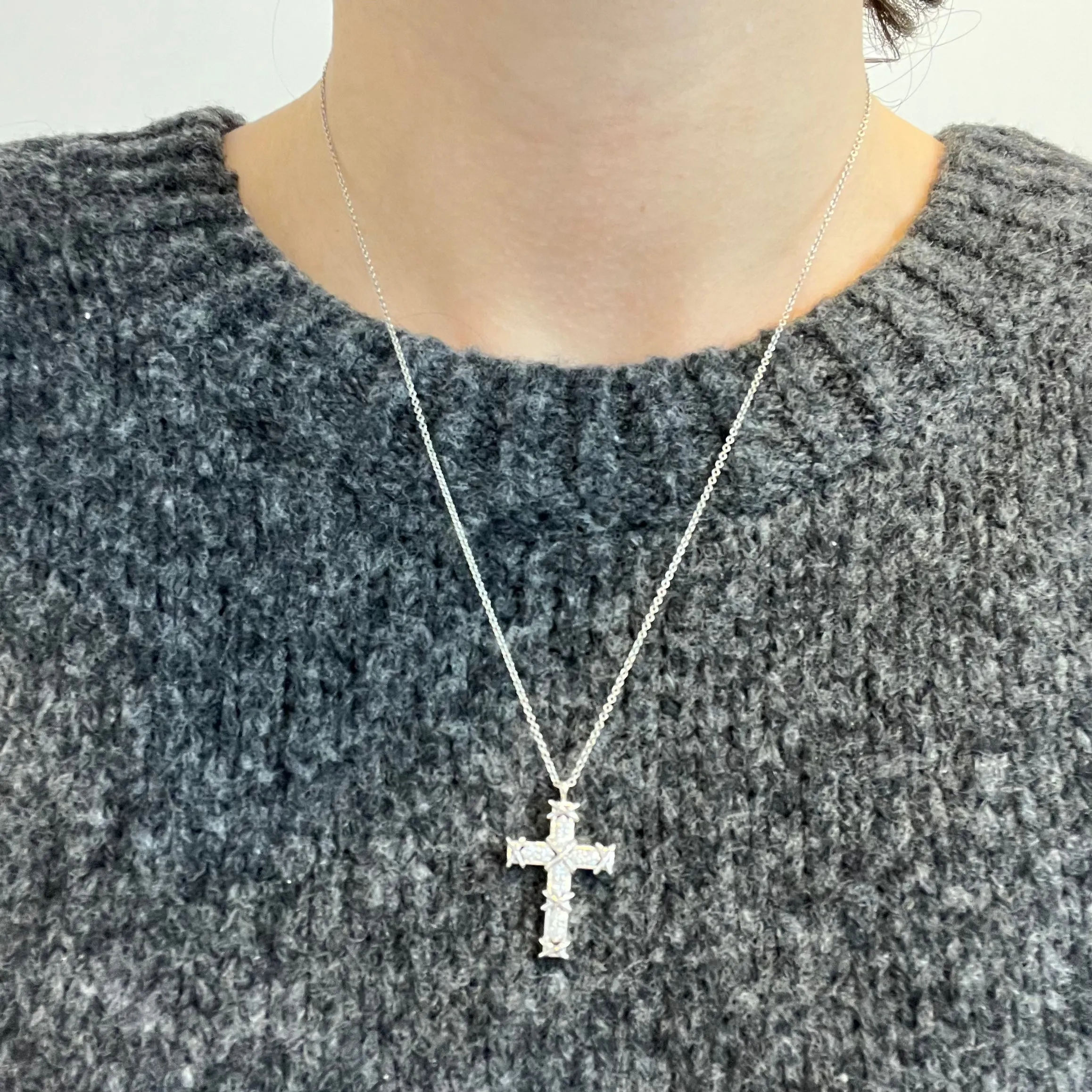 'Tiffany & Co.' Jean Schlumberger Diamond Cross Pendant Necklace  | 0.35ctw |