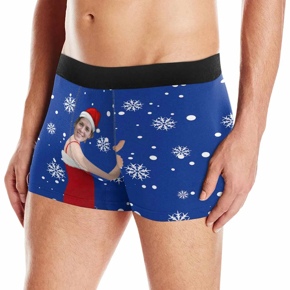 #Top Christmas Briefs Custom Face Hug Christmas Snowflake Men's Boxer Briefs Put Your Face on Underwear with Custom Image