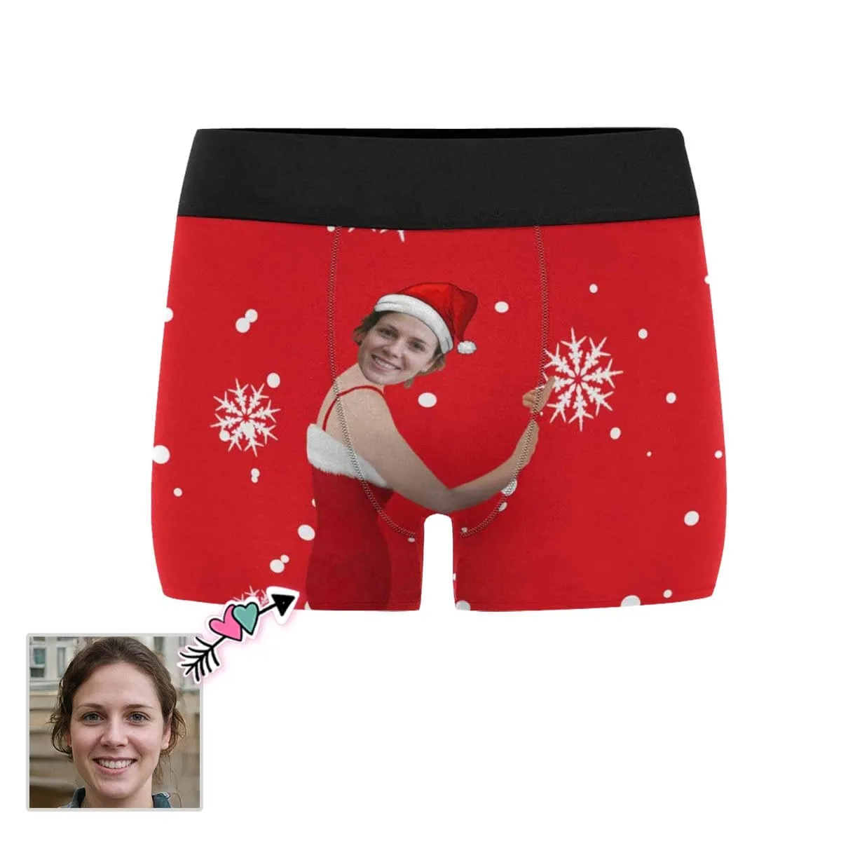 #Top Christmas Briefs Custom Face Hug Christmas Snowflake Men's Boxer Briefs Put Your Face on Underwear with Custom Image