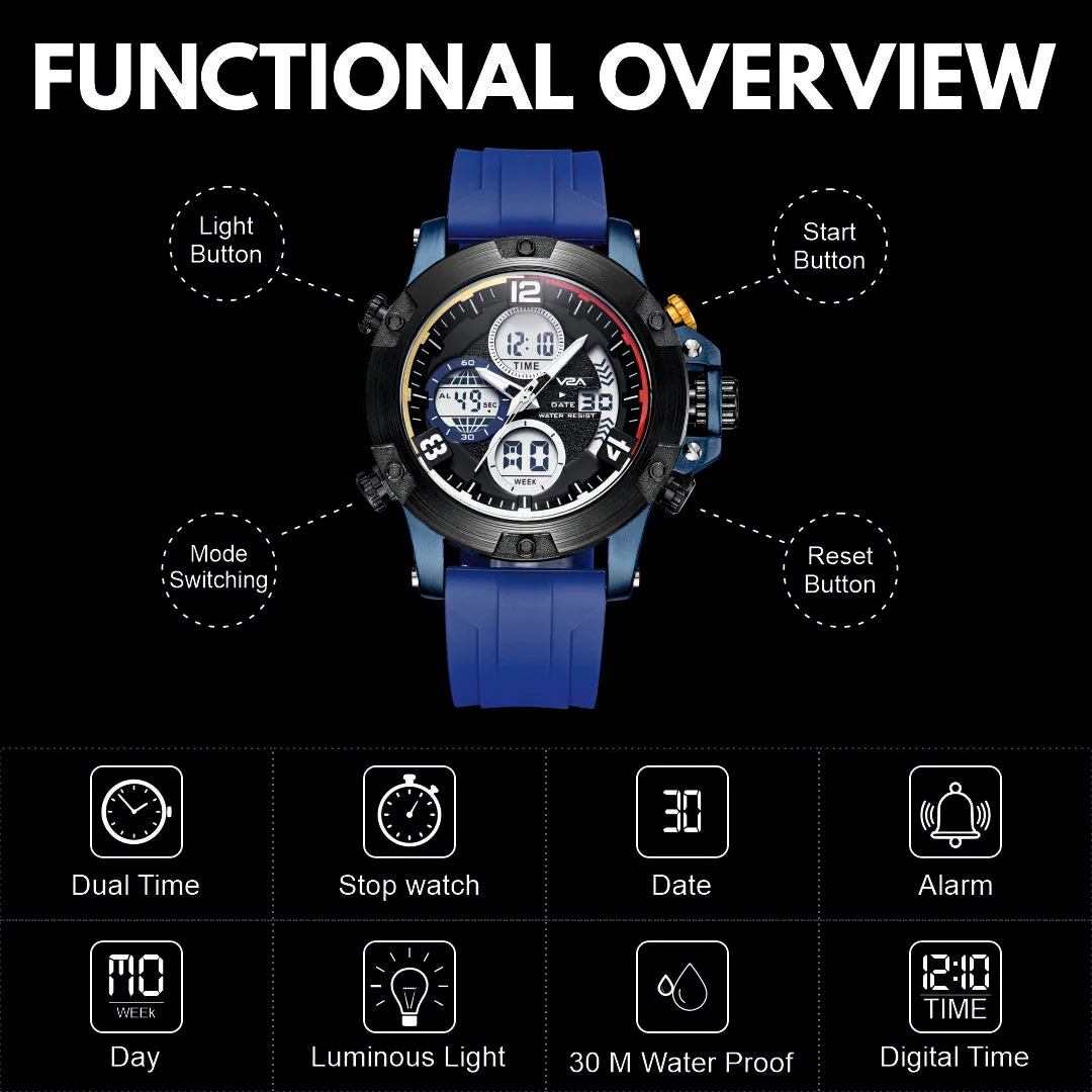 V2A Adventure Alloy Case Red Silicon Band Analog Digital Sports Watch for Men Latest Men’s Watch | Gifts for Men | Gift for Brother | Gift for Husband | Birthday Gifts