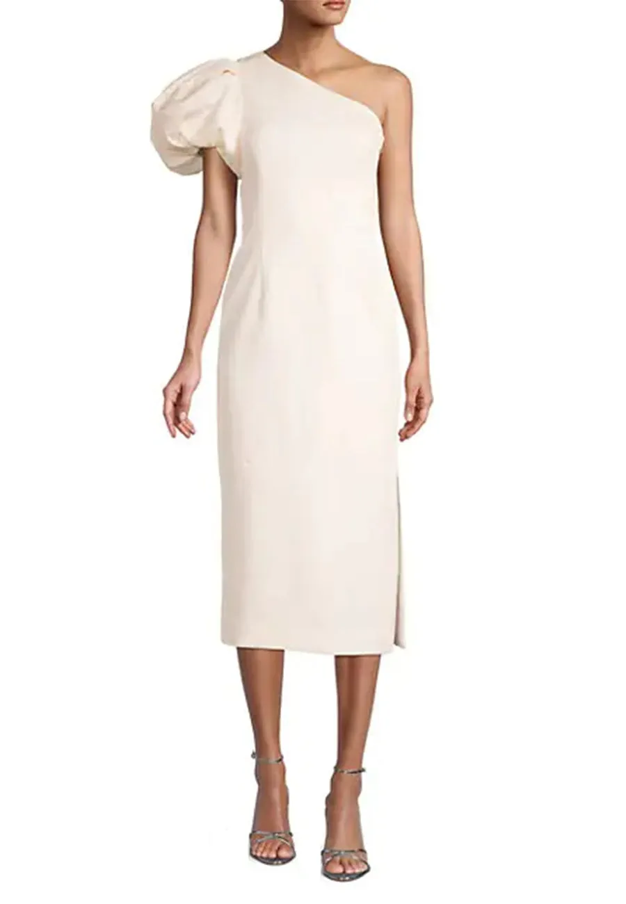 White Andie Ruffled One Shoulder Midi Dress