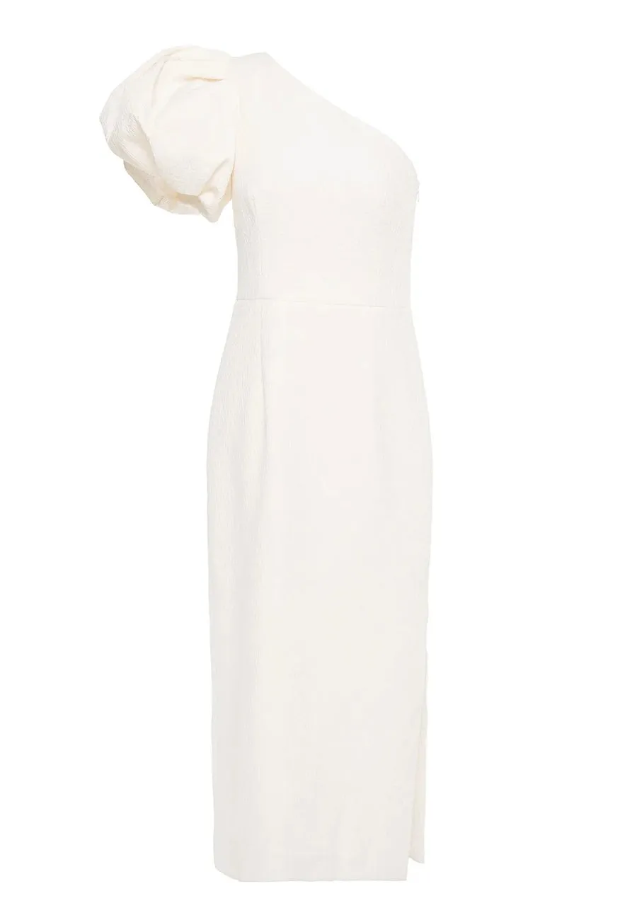 White Andie Ruffled One Shoulder Midi Dress