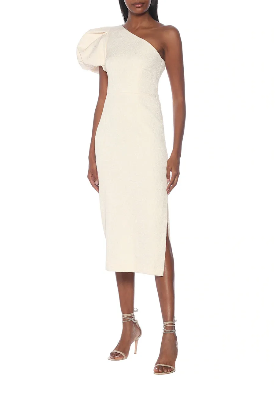 White Andie Ruffled One Shoulder Midi Dress