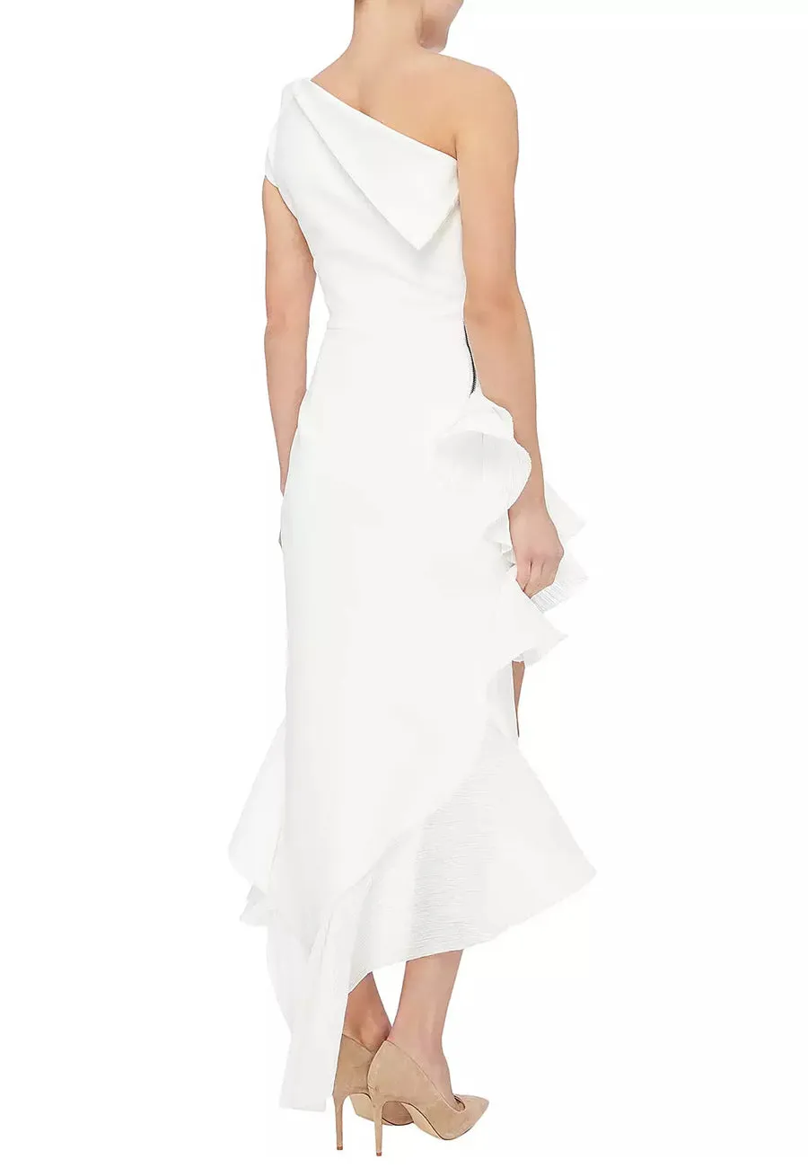 White Flamenco Ruffled Crepe Dress