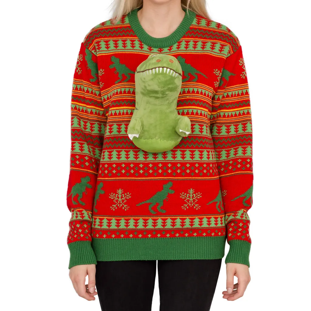 Women's 3D T-Rex Plushie Ugly Christmas Sweater