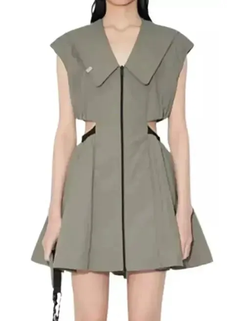 Women’s Backless Cut-Out Olive Green Flared Mini Dress