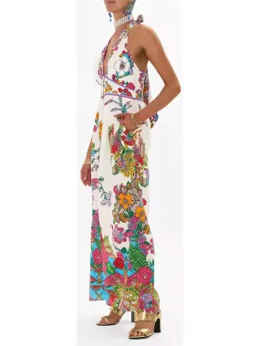 Women’s Bright Floral Printed Halter-Neck Wide-Leg Jumpsuit