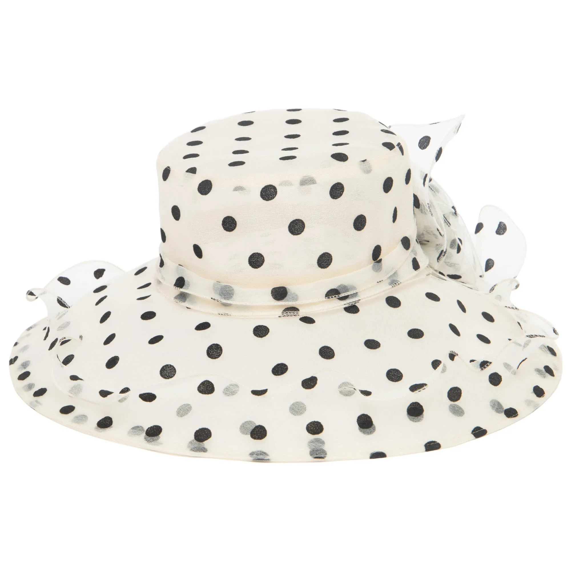 Women's Felt Polka Dot Organza Mesh Dress Hat