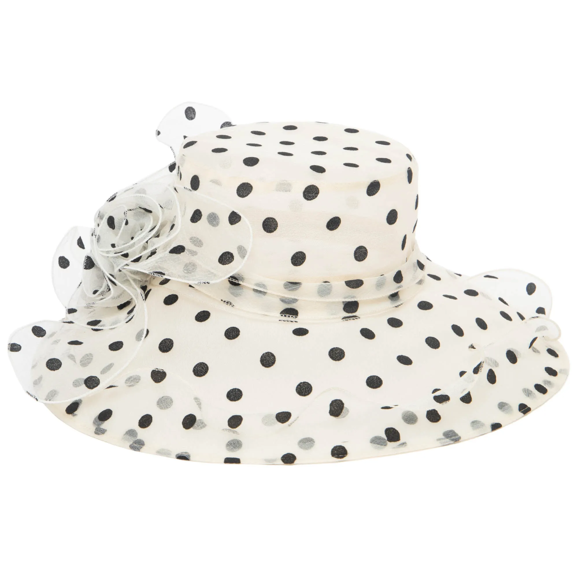 Women's Felt Polka Dot Organza Mesh Dress Hat