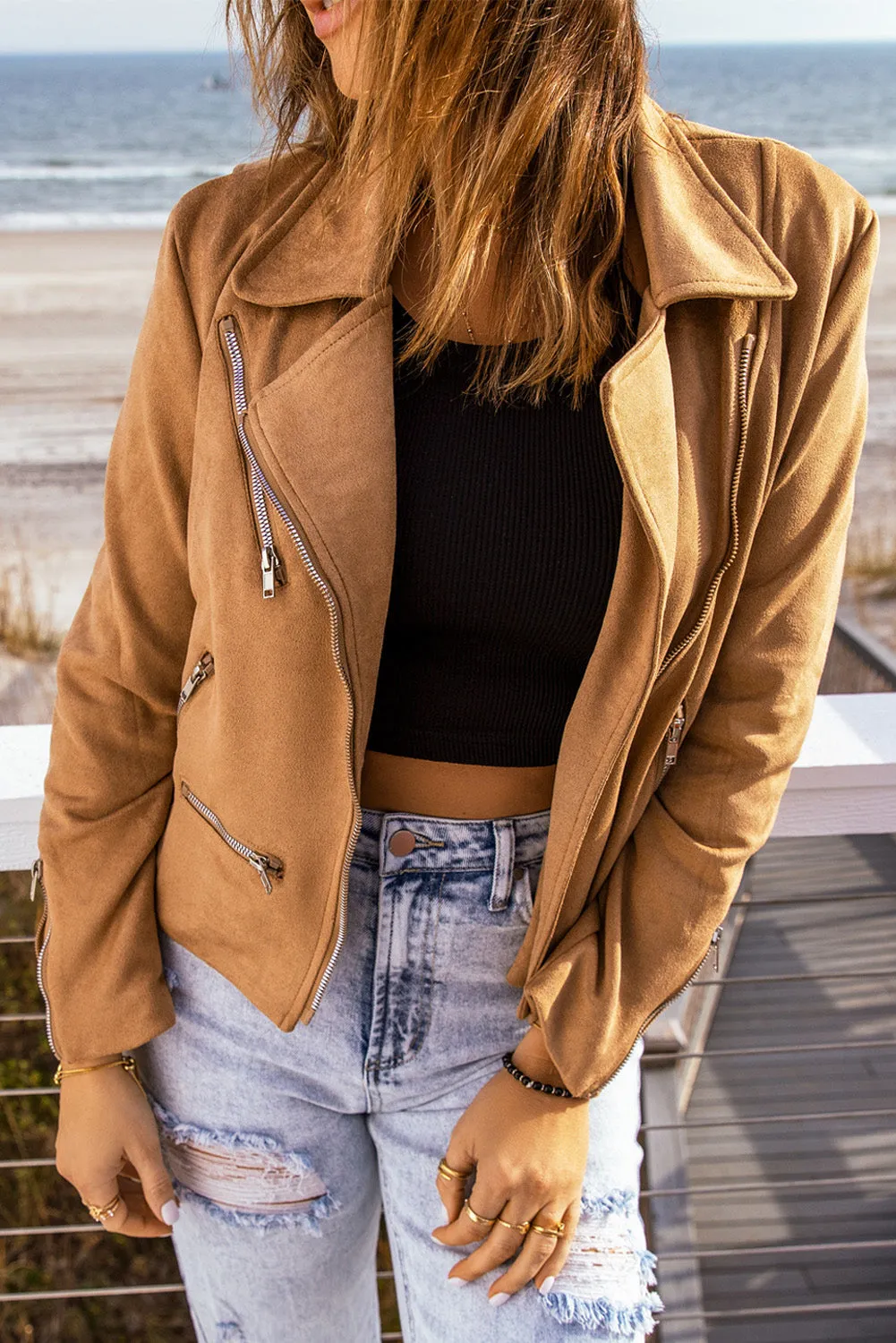 Zip-Up Faux Suede Jacket